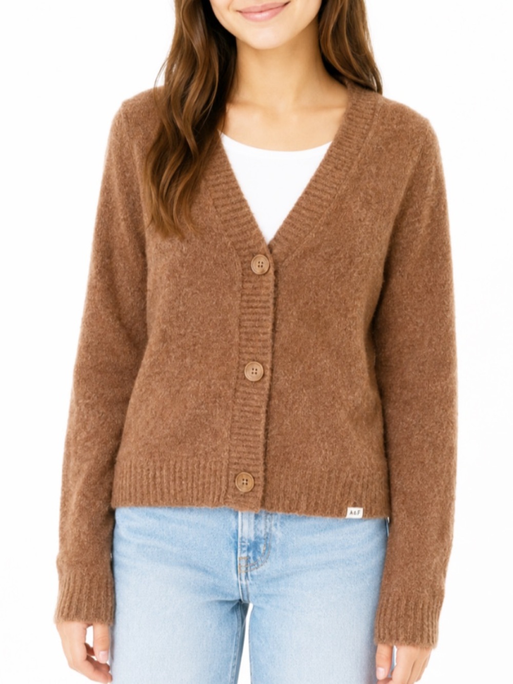 Abercrombie kids light brown fuzzy chenille button front cardigan sweater 13/14